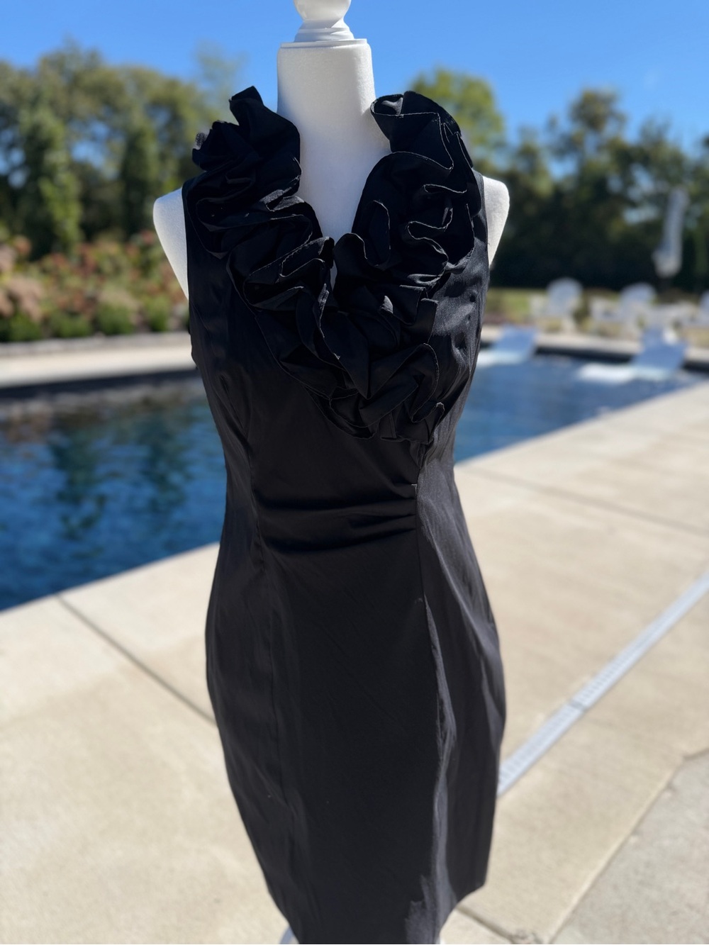 Xscape Black Ruffled V-Neck Cocktail Dress